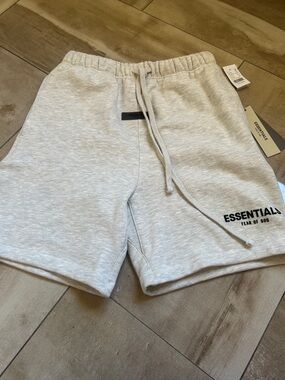 Essentials Heather Light Gray Fleece Drawstring Shorts